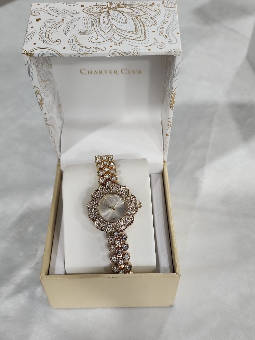 Charter Club Women's Flower Gold-Tone Bracelet Watch.